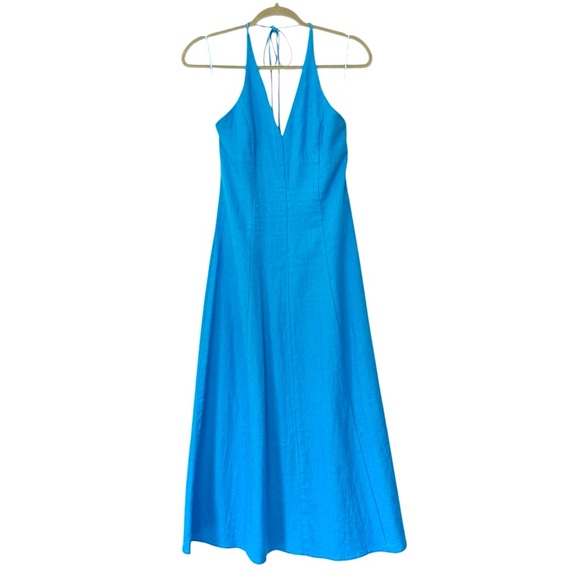 ZARA | NWT Linen Blend Halter Midi Dress in Sky Blue, Size Small - Picture 6 of 12